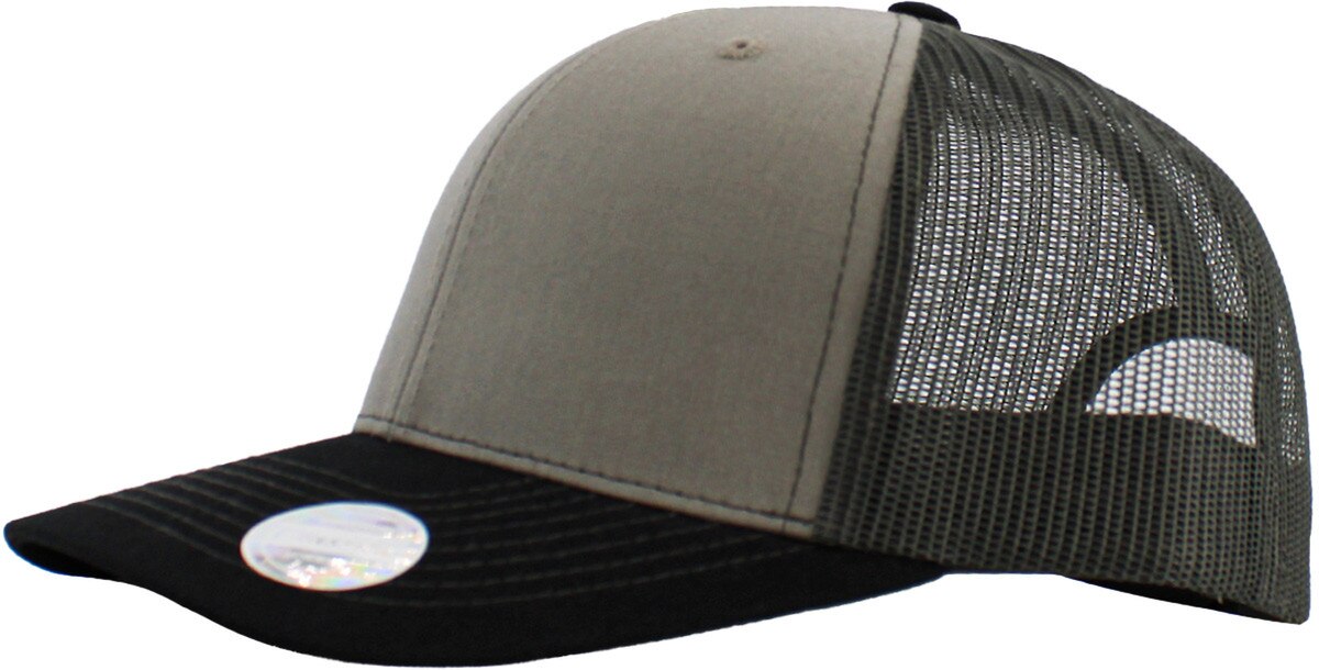 Light Gray Black Dark Gray Classic 6 Panel Trucker Mesh Snapback Side View